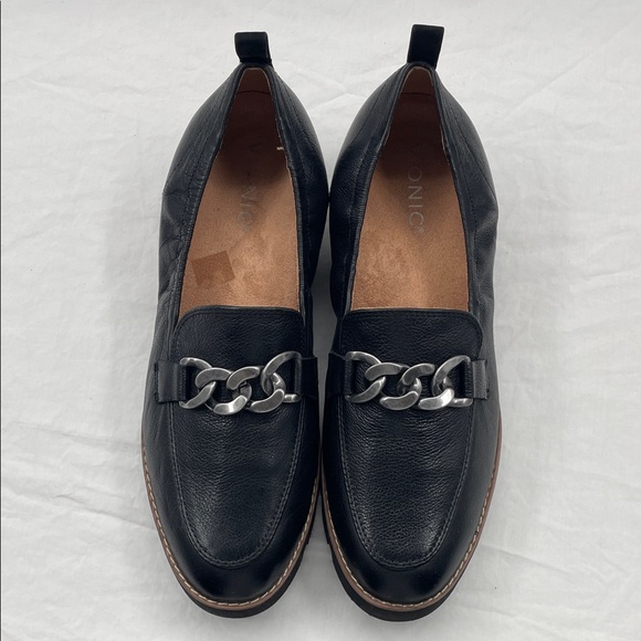 Vionic Black Leather Chain-Trim Loafers - Picture 6 of 16